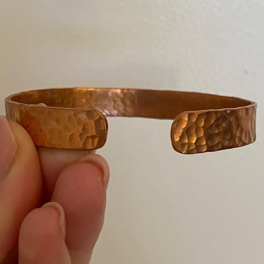 Hammered 100% Pure Copper Cuff Bracelet 7.5" Textured - Picture 2 of 6